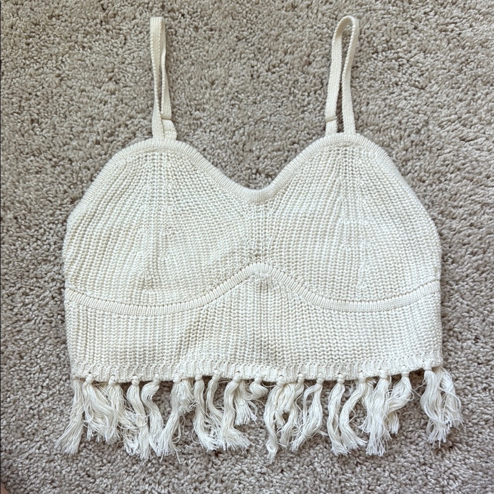 Wild Fable Cream Knit Fringe Tank Top